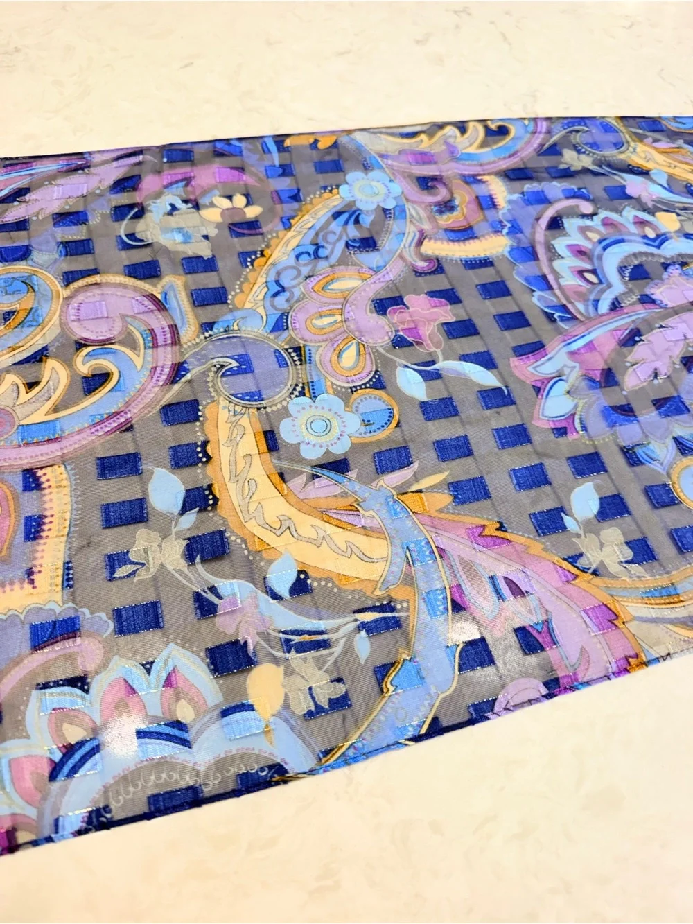 3 Piece Colorful Statement Scarf Bundle – Purple Blue Orange Geometric Paisley